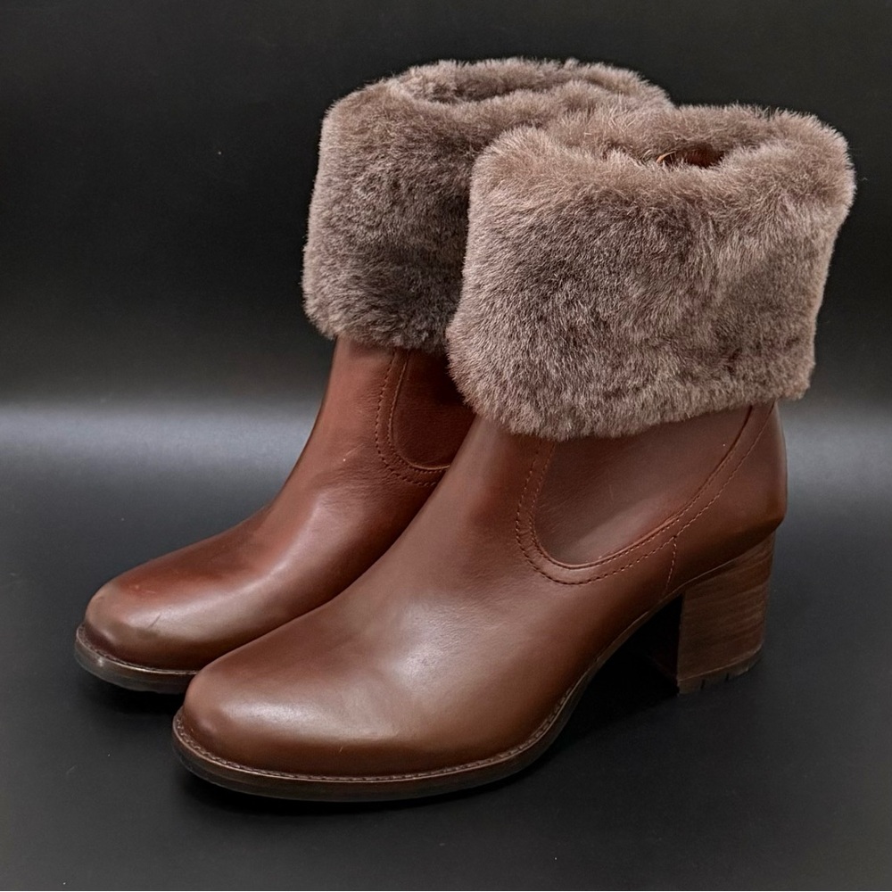 TRASK Myrah Waterproof Brown Italian Sheepskin Leather Shearling Booties Size 11